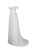 Jianna White Beaded Peplum Bardot Neckline Wedding Gown