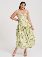 Jacinda Green Floral Print Linen Midi Dress