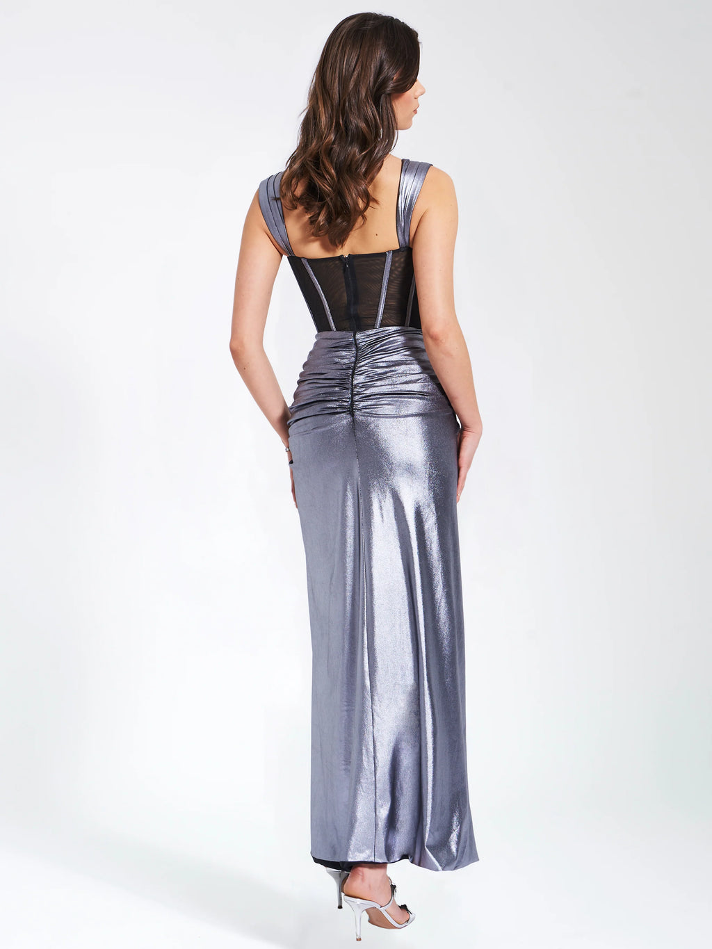 Odessa Silver Metallic Corset Maxi Dress Archive Sale