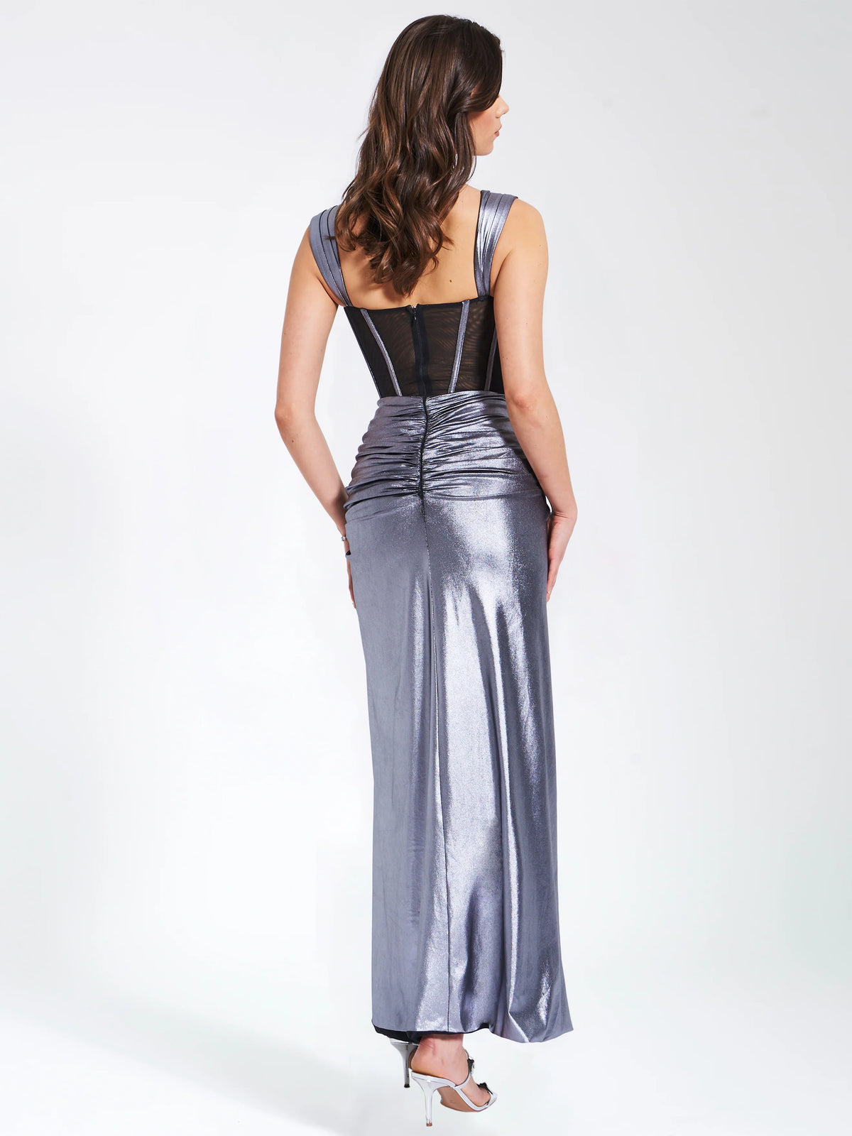 Odessa Silver Metallic Corset Maxi Dress Archive Sale