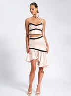 Yahvi Beige Lace Trim Satin Skirt