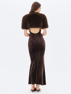 Veronique Brown Croc Embossed Velvet Cowl Neck Mermaid Maxi Dress