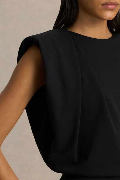 Tiff Black Crew Neck Jumpsuit With Draped Detailing