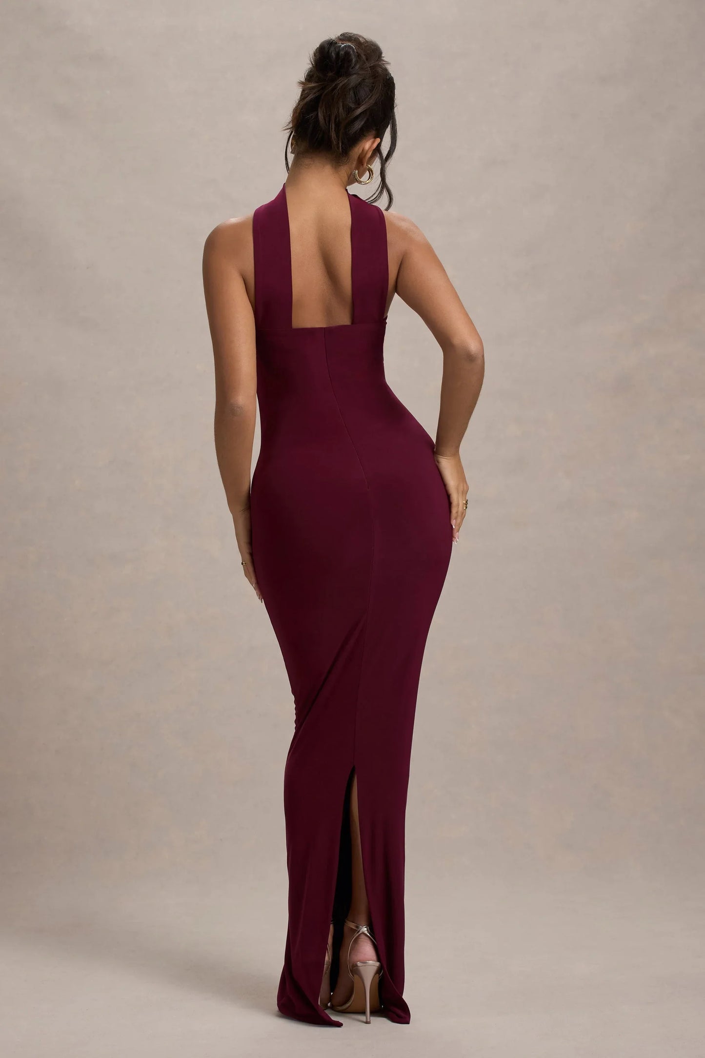 Nobu Burgundy Bandeau Maxi Dress With Halter Collar
