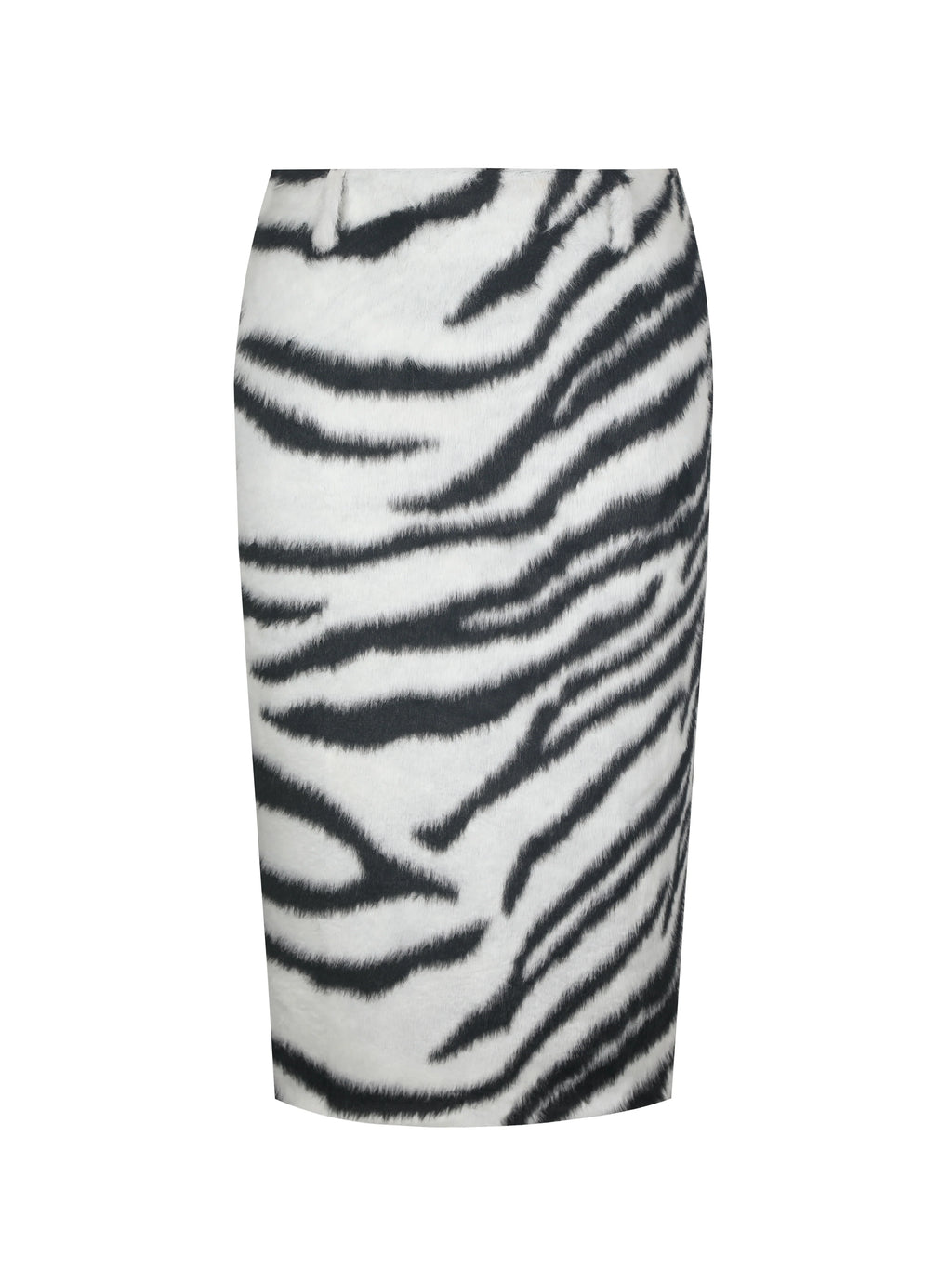 Xylena Black White Zebra Fur Midi Pencil Skirt