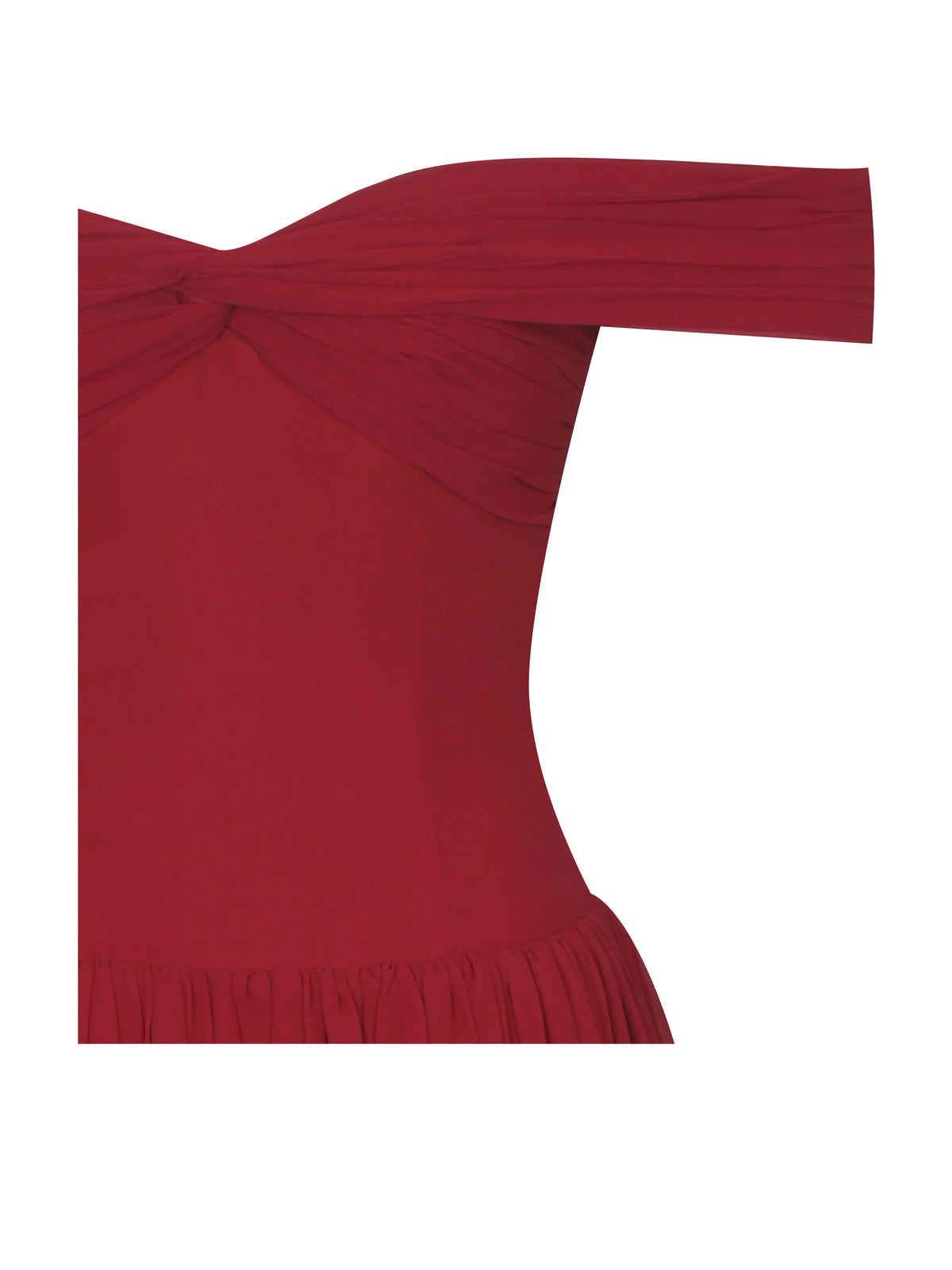 Tereza Crimson Georgette Bardot High Slit Maxi Dress