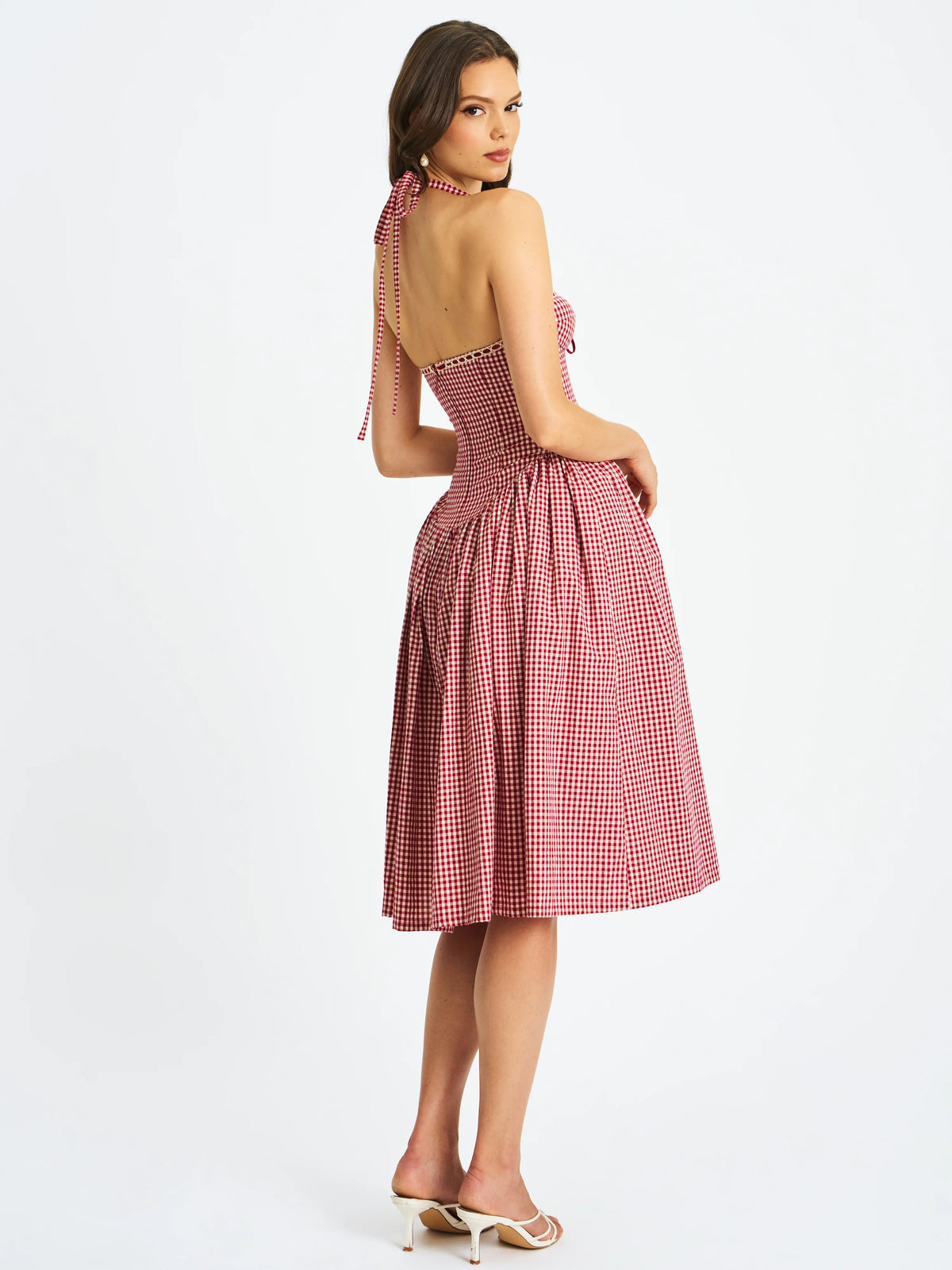 Susanna Red Cotton Gingham Drop Waist Midi Dress