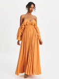 Kaela Brickwork Off Shoulder Chiffon Maxi Dress