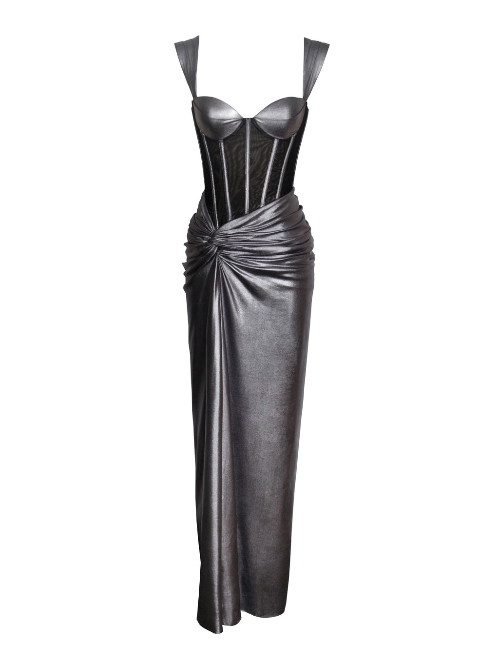 Odessa Silver Metallic Corset Maxi Dress Archive Sale