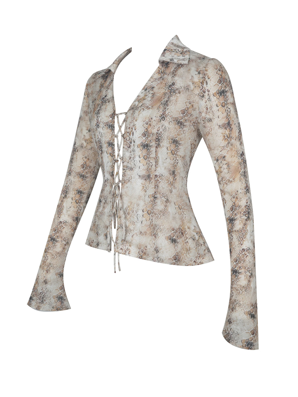 Umara Tan Reptile Print Chiffon Tie Front Top