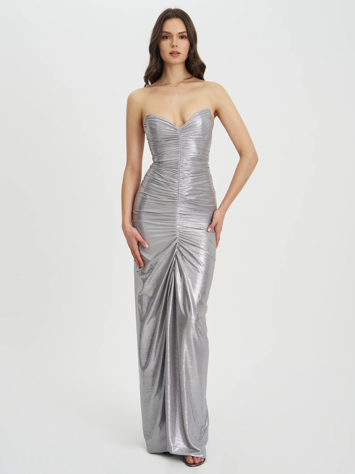 Sable Ruched Silver Glitter Mermaid Gown – Maymolly
