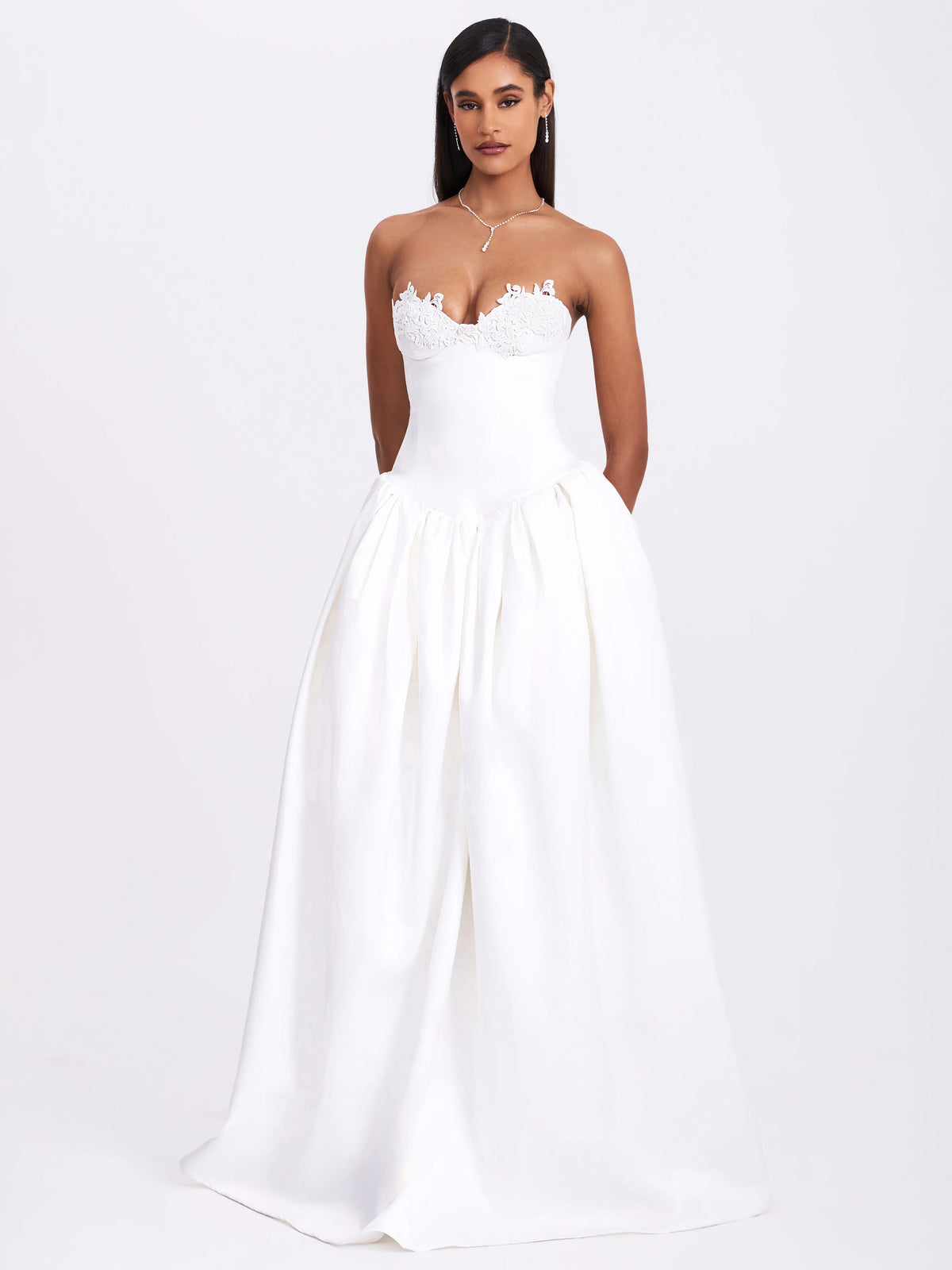 Naila Lace Trim Strapless Drop Waist Wedding Gown