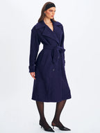 Jaelyn Midnight Blue Wool Blend Double Breasted Belted Coat