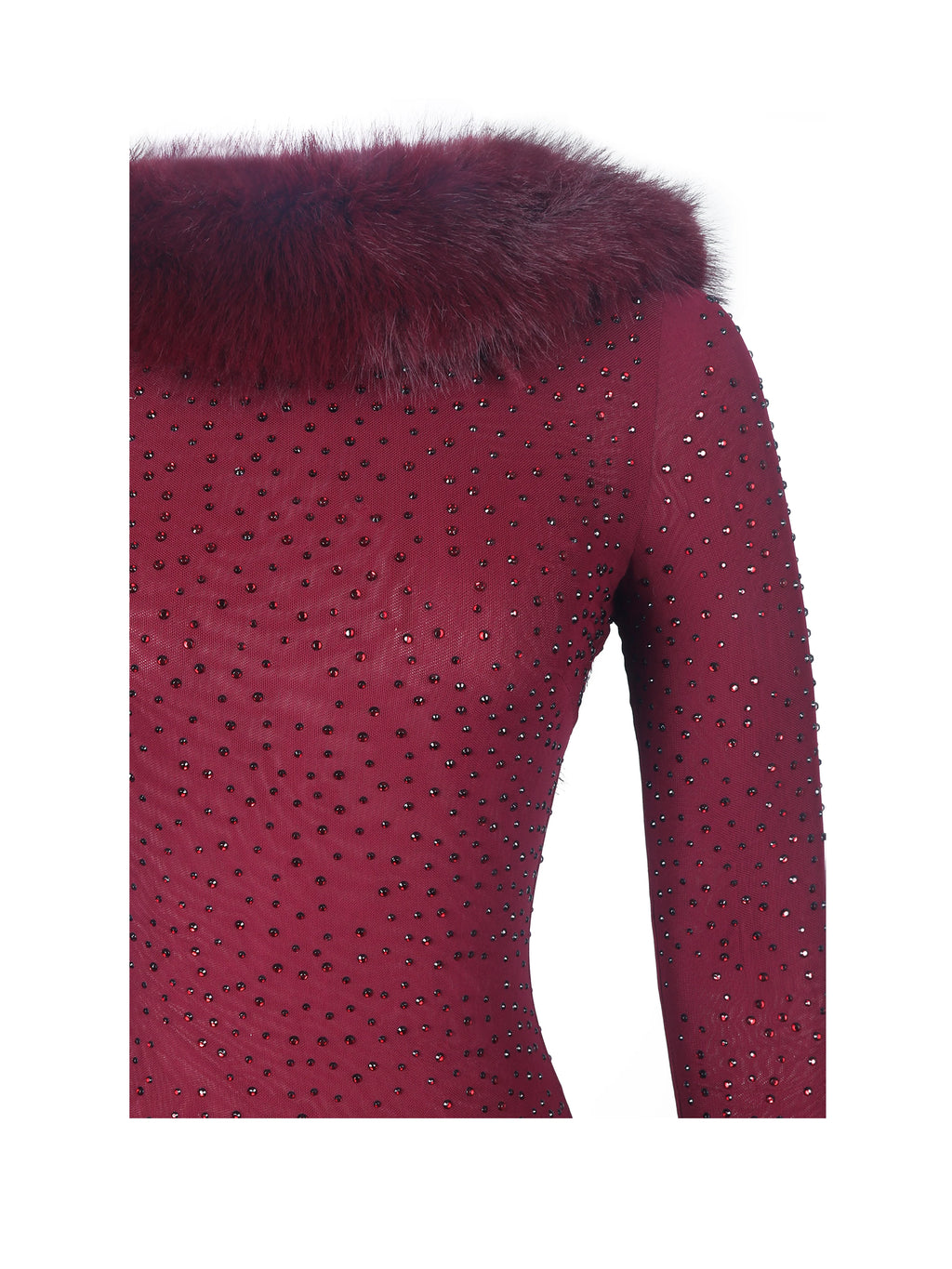 Mellie Burgundy Regular Length Rhinestone Mesh Low Back Mermaid Gown