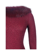 Mellie Burgundy Regular Length Rhinestone Mesh Low Back Mermaid Gown