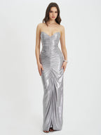 Sable Ruched Silver Glitter Mermaid Gown