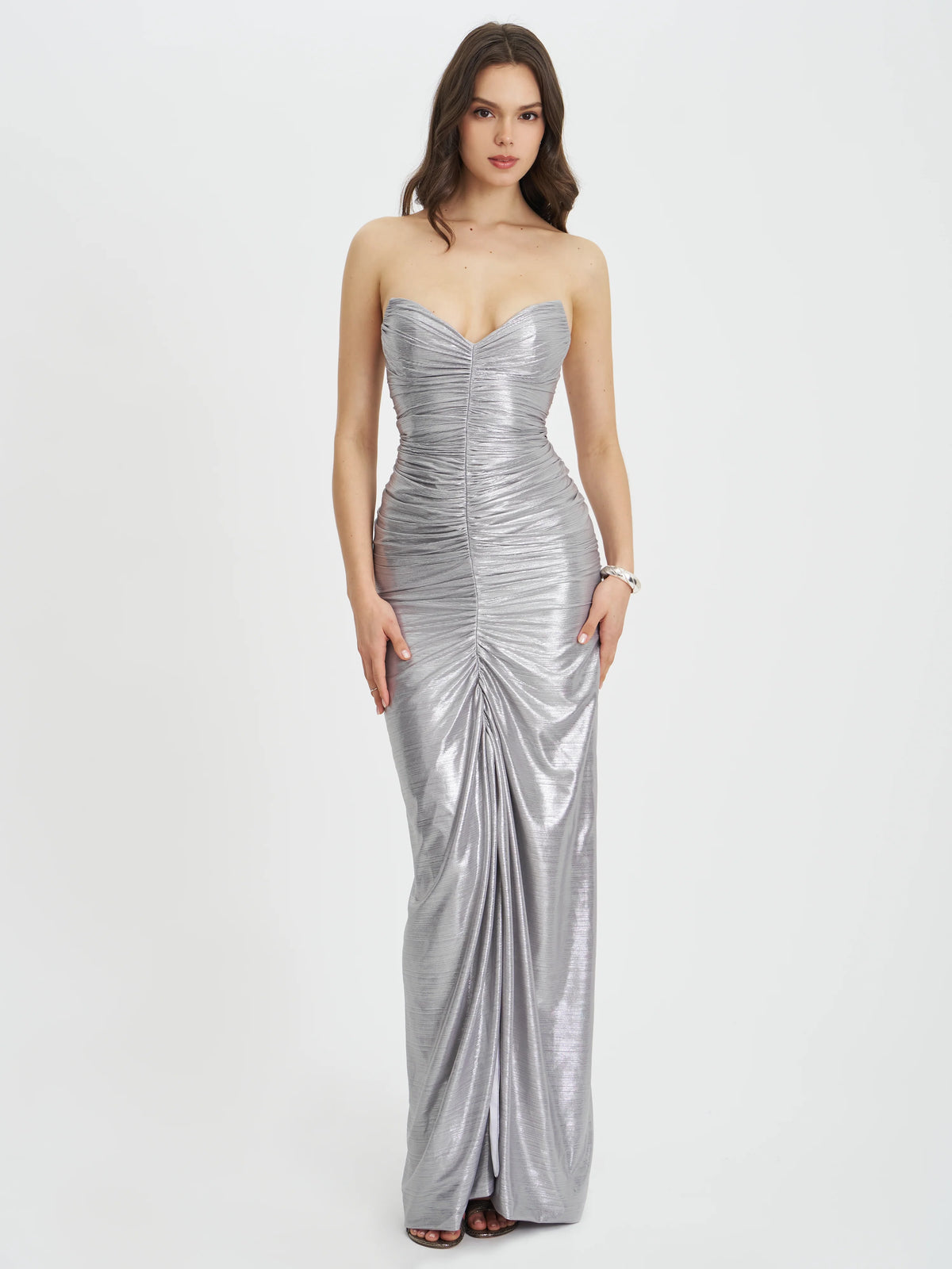 Sable Ruched Silver Glitter Mermaid Gown – Maymolly
