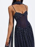 Juliette Navy Blue Polka Dot Chiffon Maxi Dress