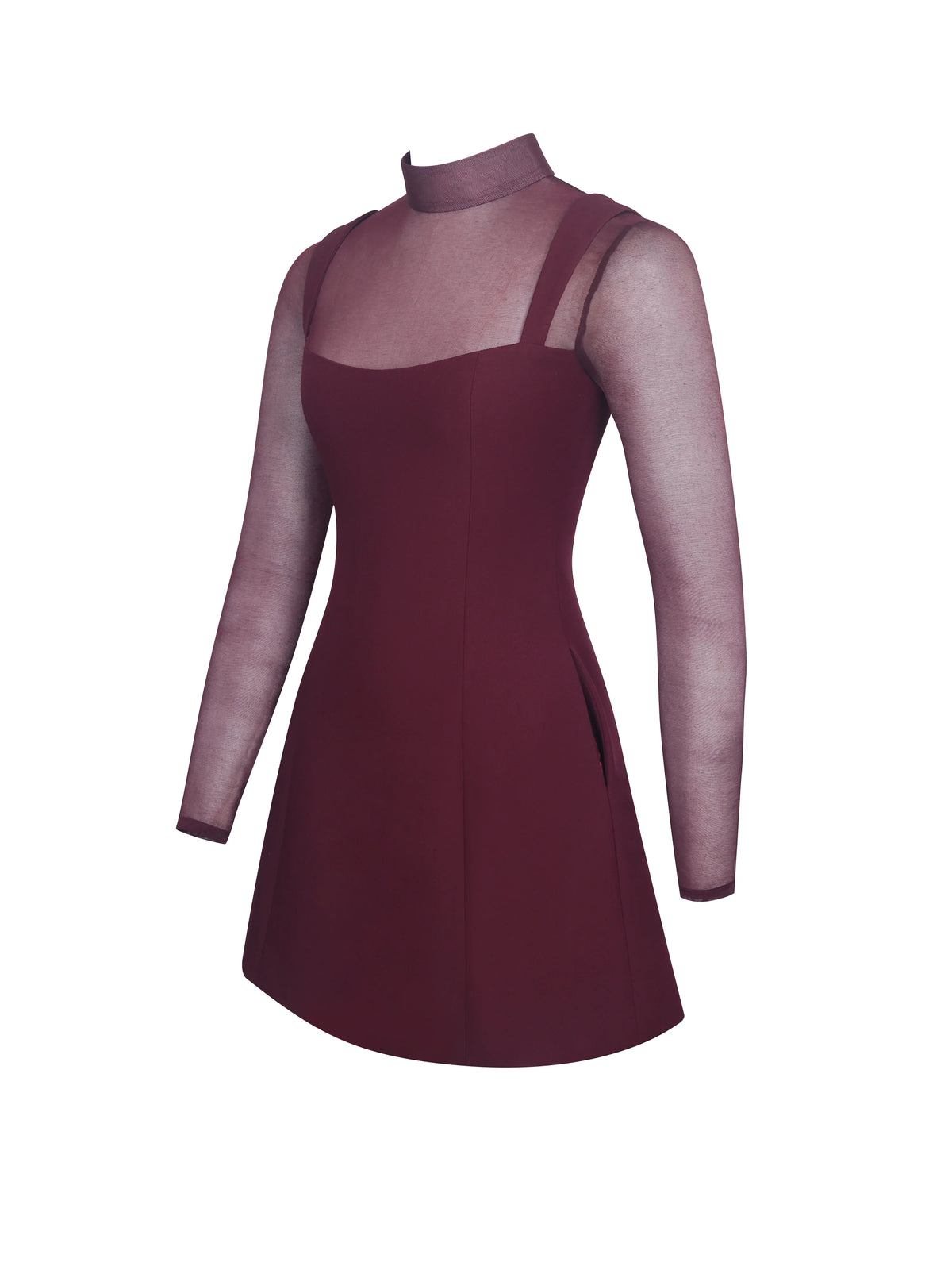 Natasha Burgundy Faux Two Piece Turtleneck Mini Dress