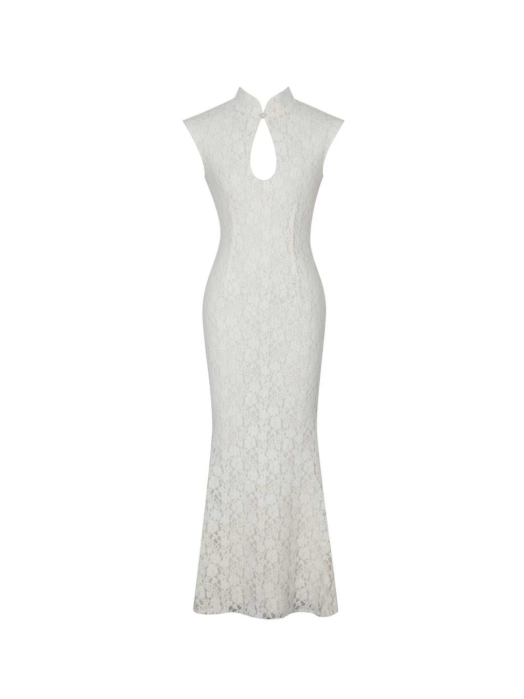 Garcelle Cream Brushed Lace Keyhole Mermaid Midi Dress