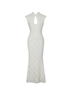 Garcelle Cream Brushed Lace Keyhole Mermaid Midi Dress