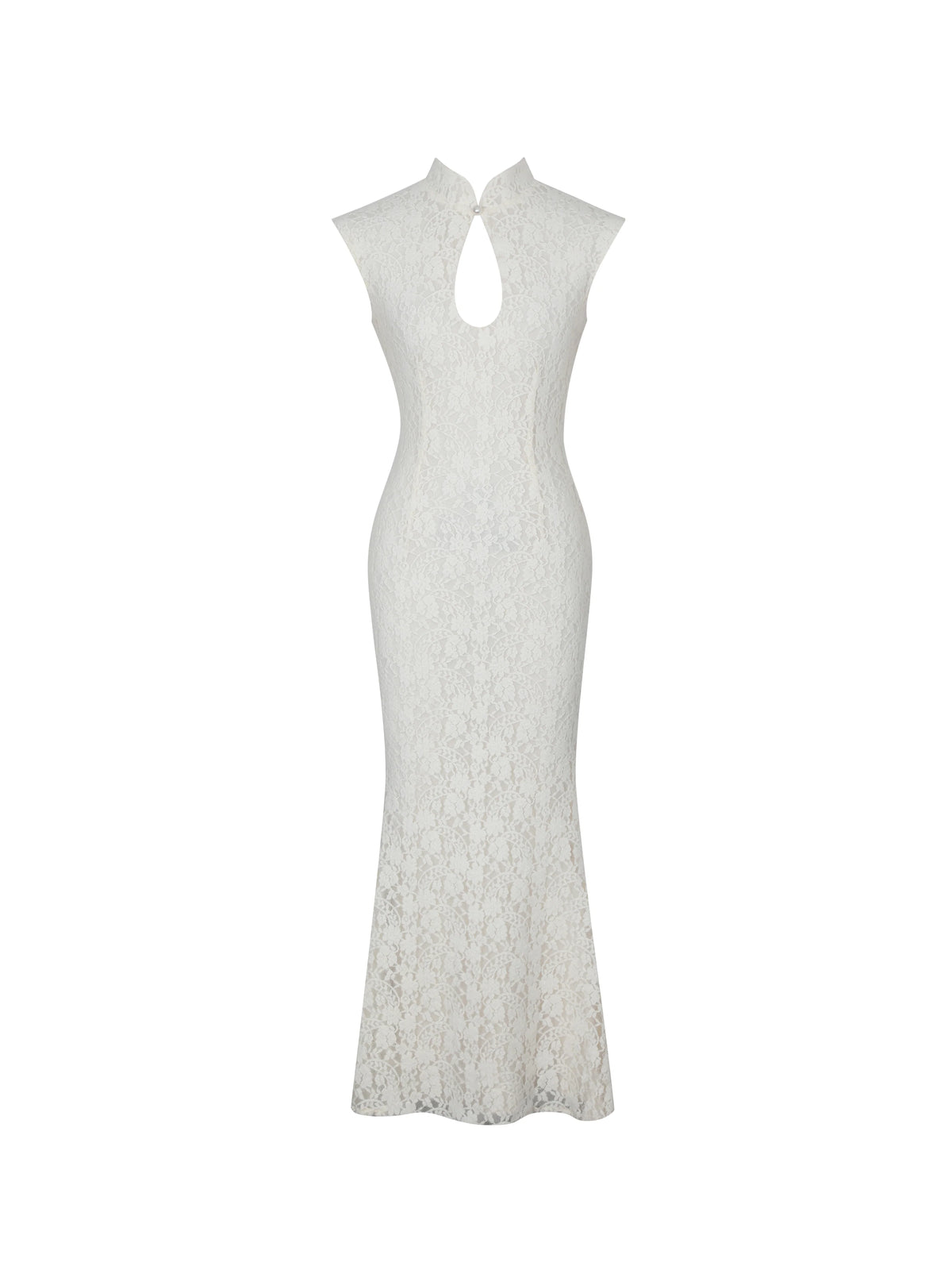 Garcelle Cream Brushed Lace Keyhole Mermaid Midi Dress