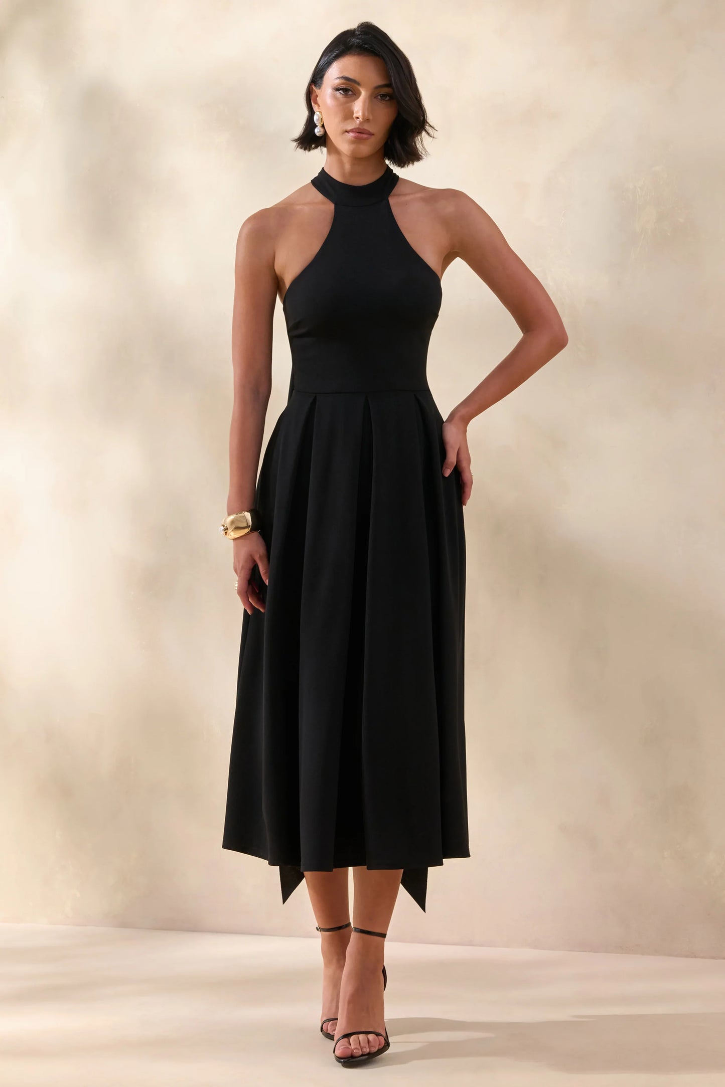 Rhode Black Halter Neck Midi Dress