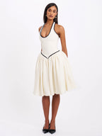 Natalie U Neck Halter Drop Waist Tweed Midi Dress