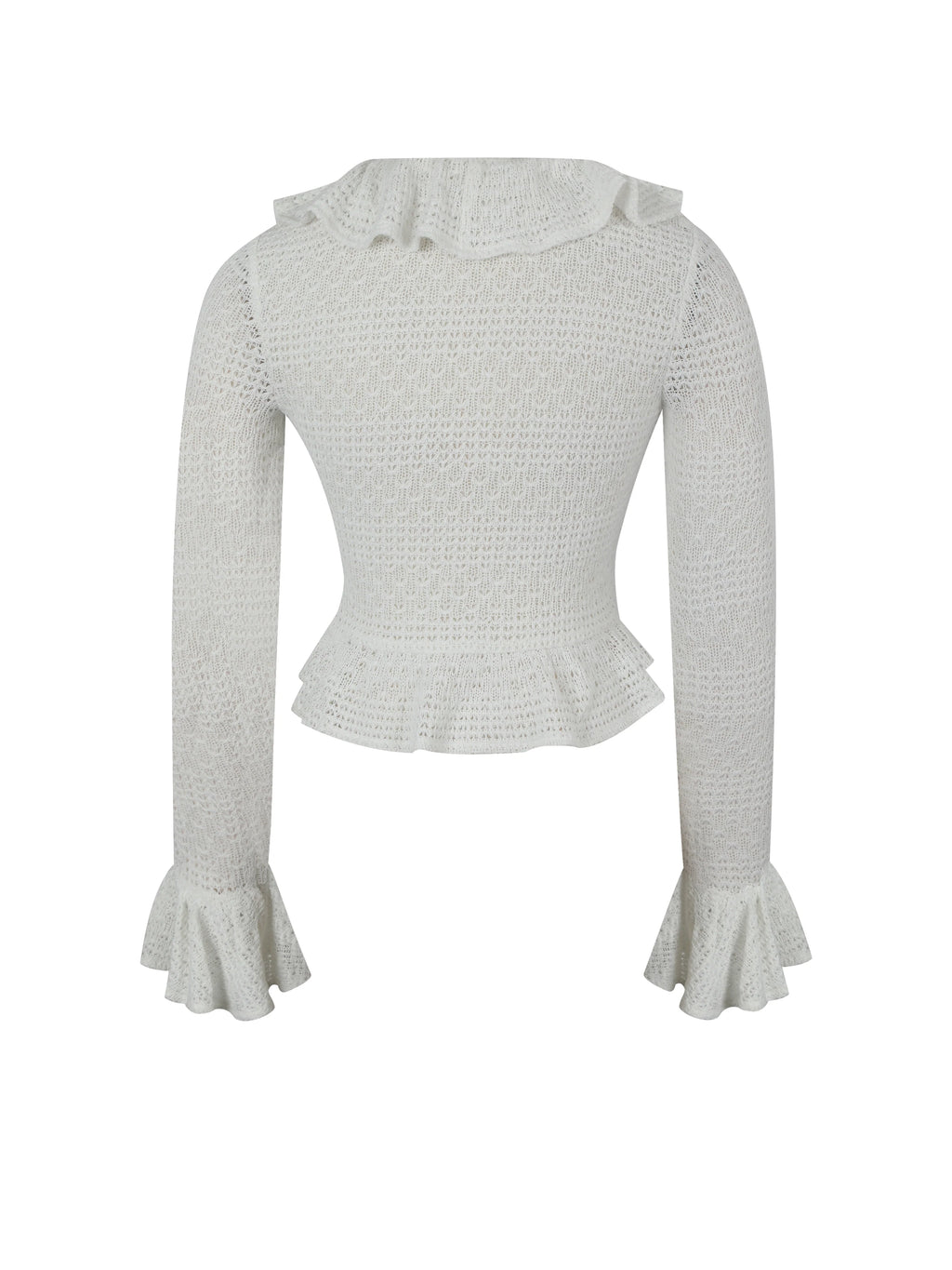 Urva Ivory Crochet Ruffle Front Button Top