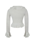 Urva Ivory Crochet Ruffle Front Button Top