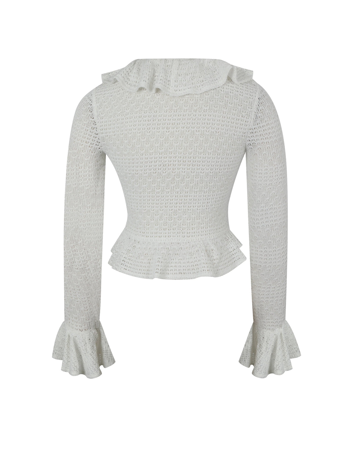 Urva Ivory Crochet Ruffle Front Button Top
