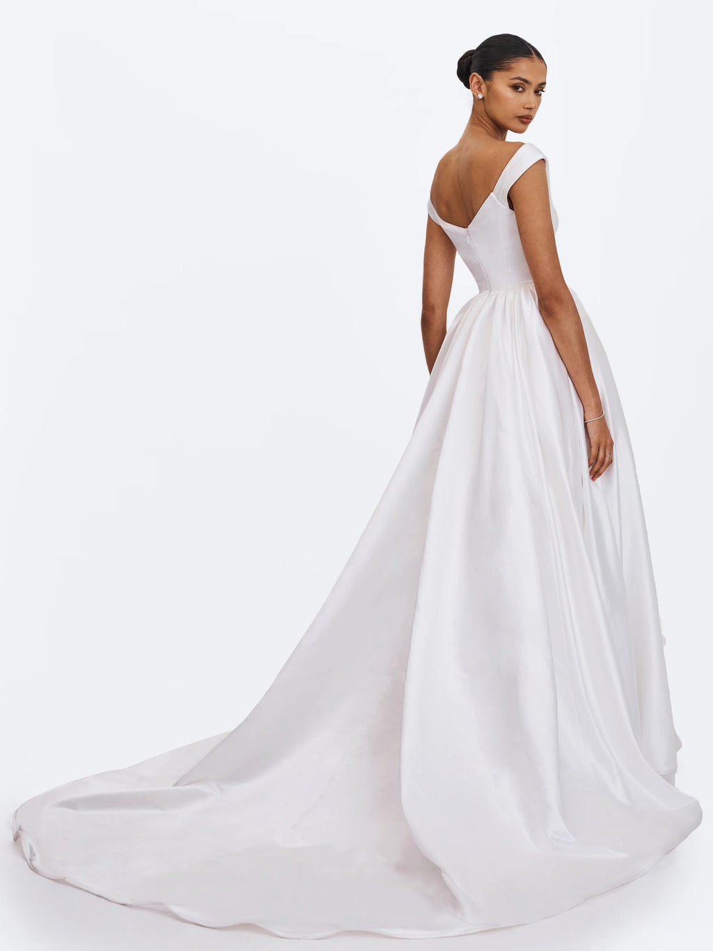 Unna White Satin Bardot Cowl Wedding Gown