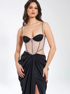 Cadence Black Satin Crystal Embellished Corset Dress Archive Sale