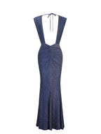 Terri Navy Sparkle Plunging Backless Maxi Dress