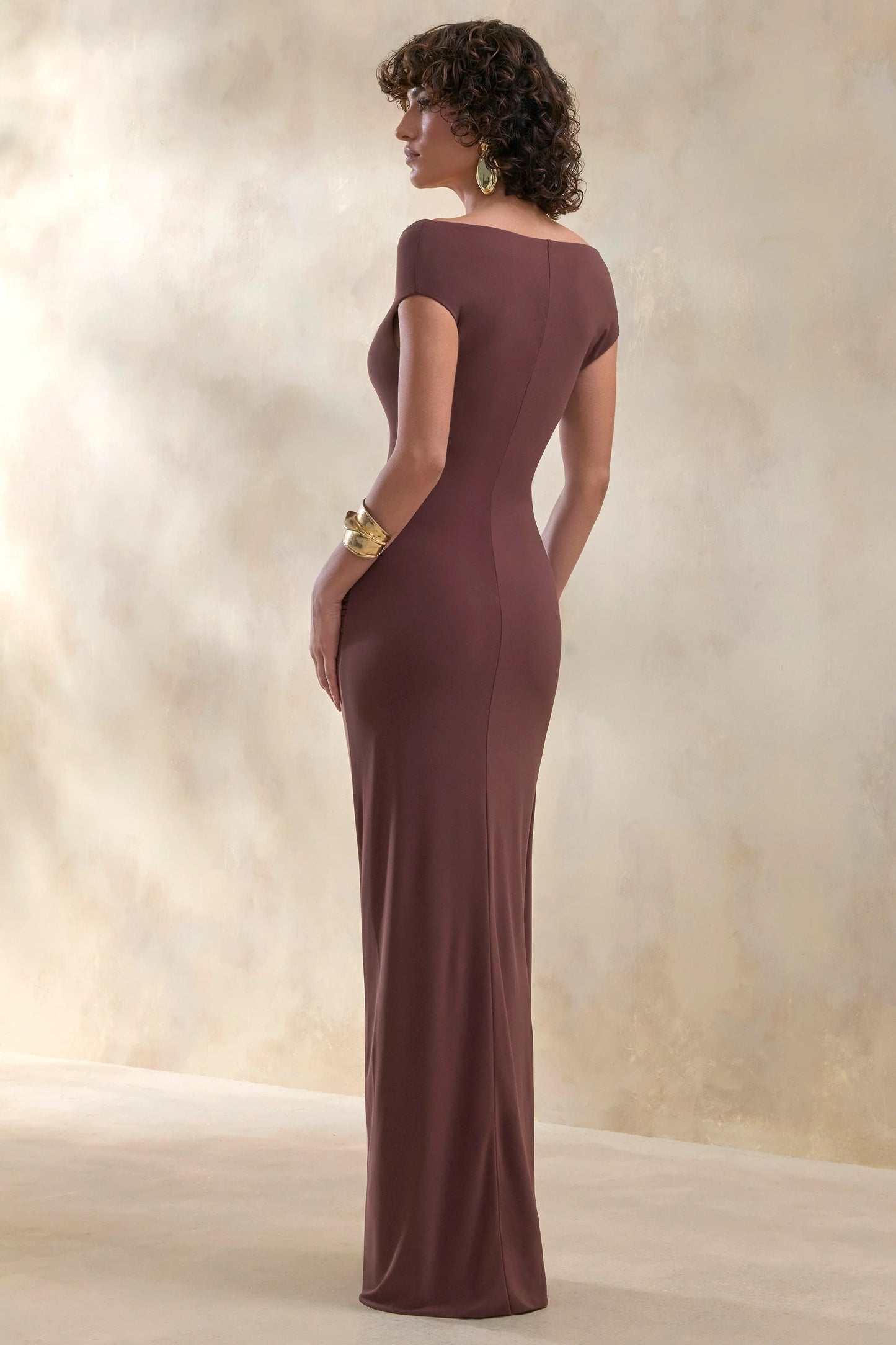 Petronia Brown V Neck Maxi Dress With Wrap Detail