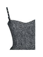 Katalina Black White Tweed Backless Midi Dress