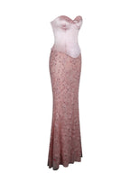 Uliya Rosy Pink Strapless Mermaid Peplum Maxi Dress