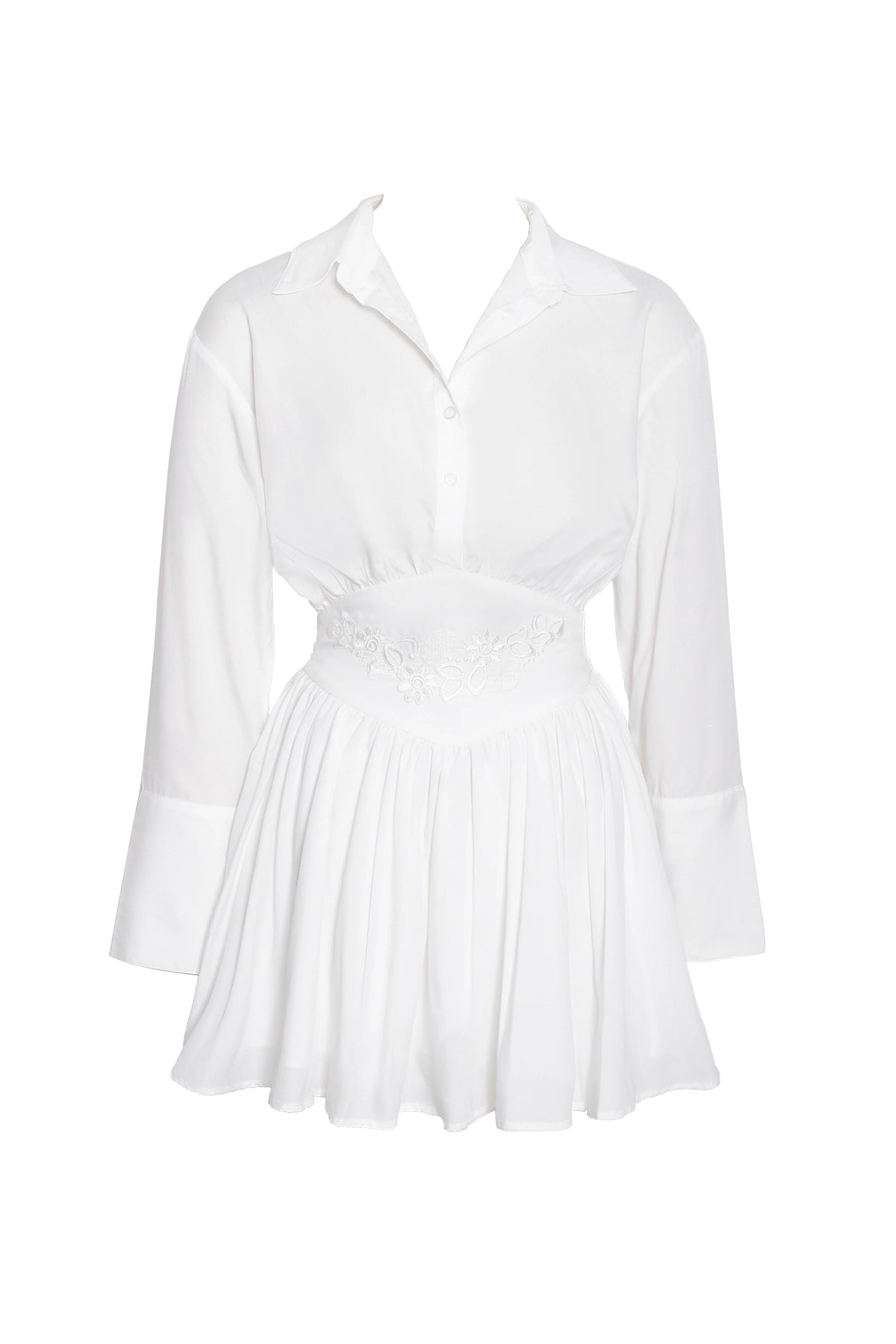 Jamila White Lyocell Embroidered Shirt Mini Dress