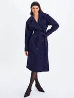 Jaelyn Midnight Blue Wool Blend Double Breasted Belted Coat