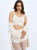 Selene White Wool Blend Ribbed Knit V Neck Top