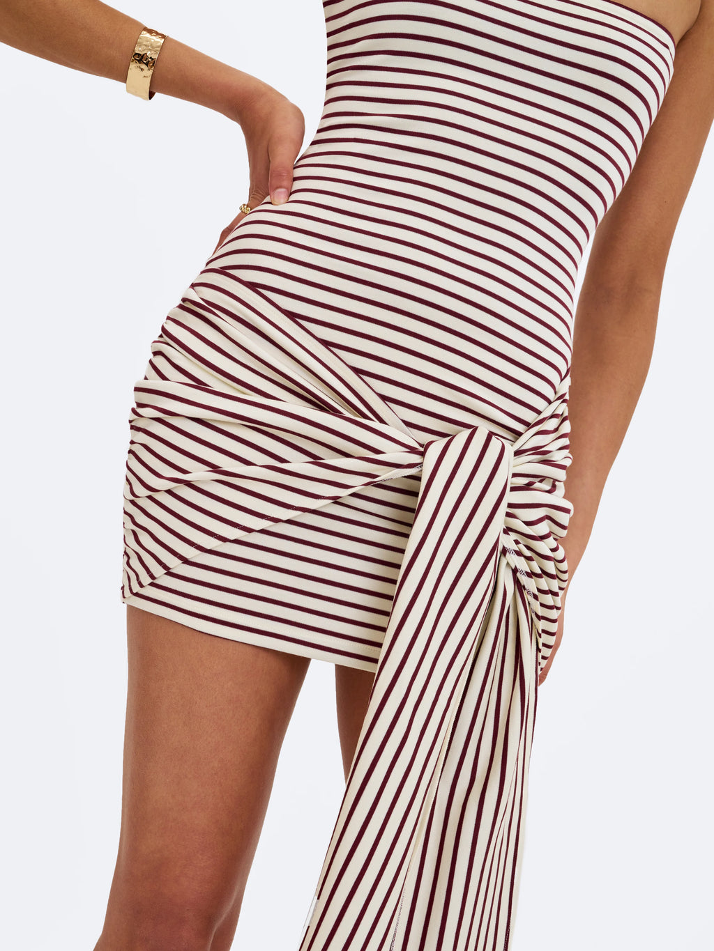 Tommie Ivory Burgundy Lyocell Jersey Tie Strap Mini Dress