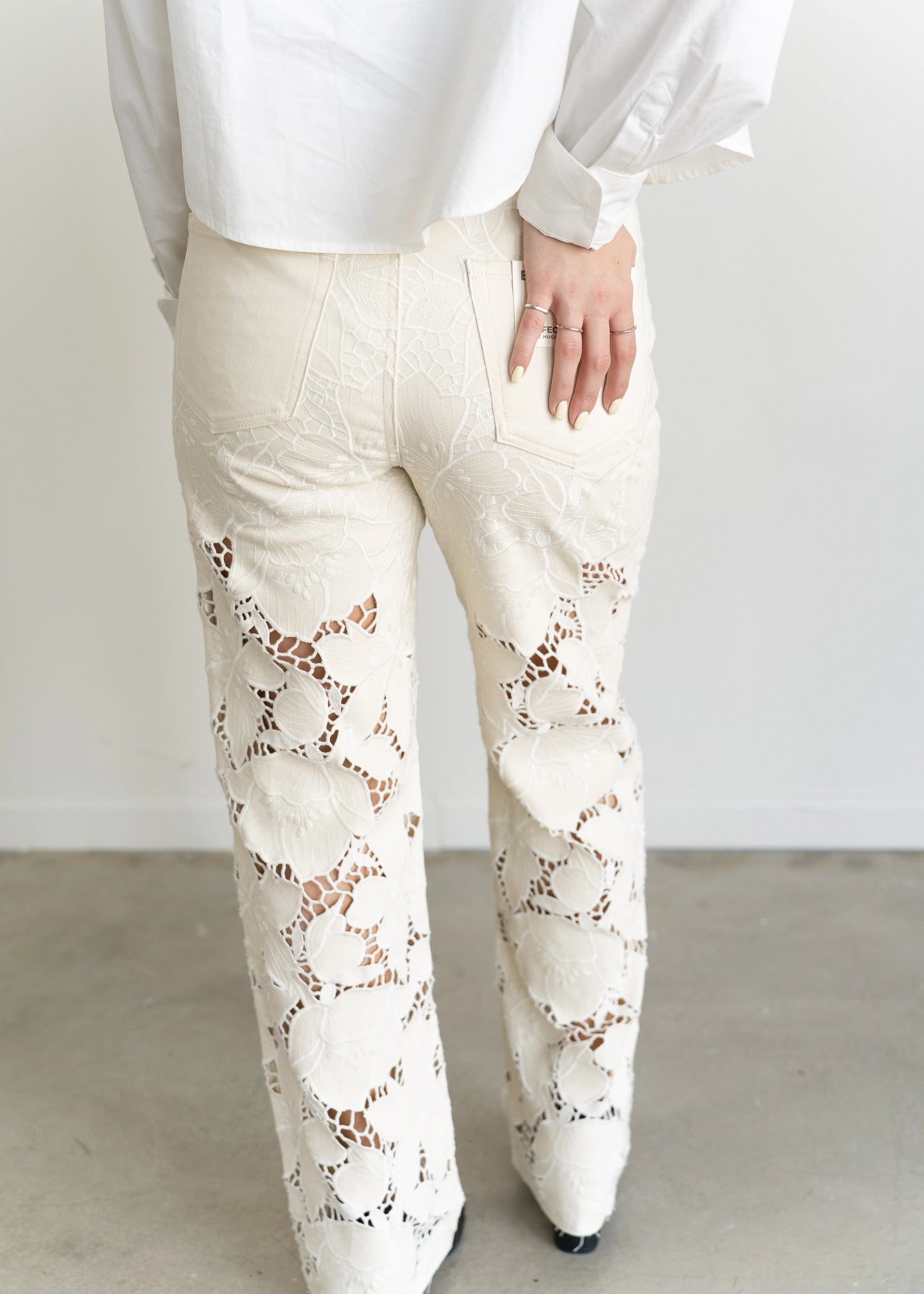 Shia Lace Detail Jeans Beige