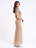 Rita Embroidered Mesh Silver Beaded Mermaid Gown