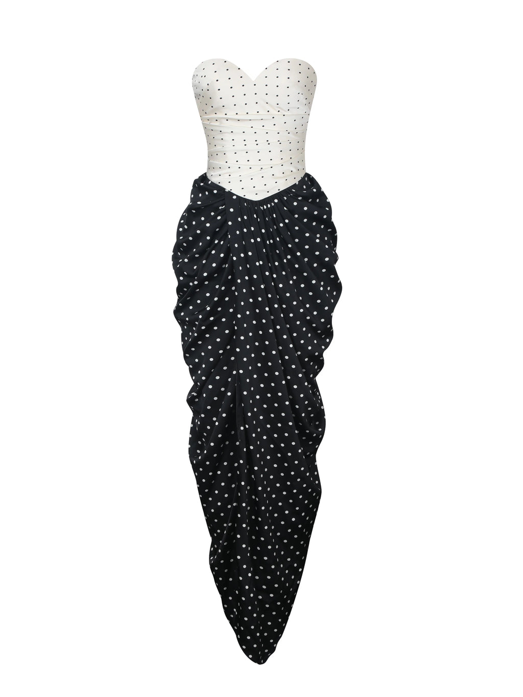 Tamryn Black White Polka Dot Sweetheart Maxi Dress