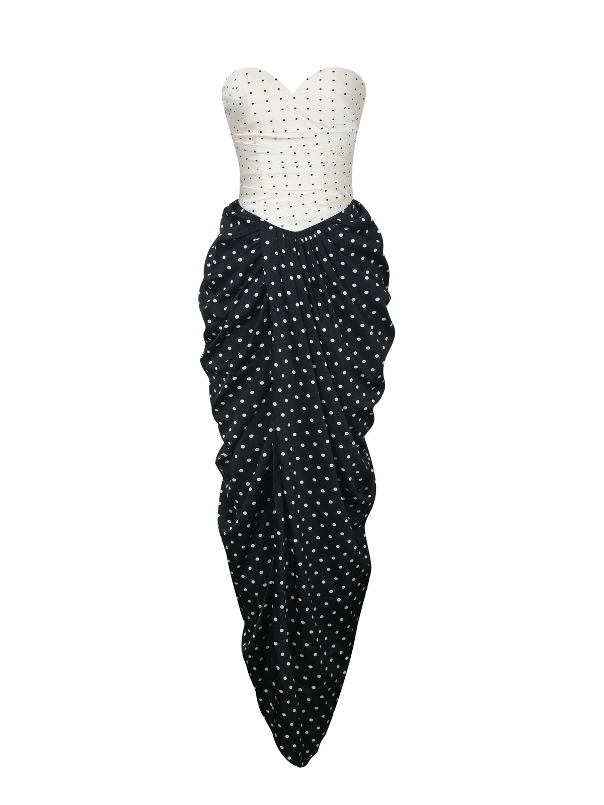 Tamryn Black White Polka Dot Sweetheart Maxi Dress