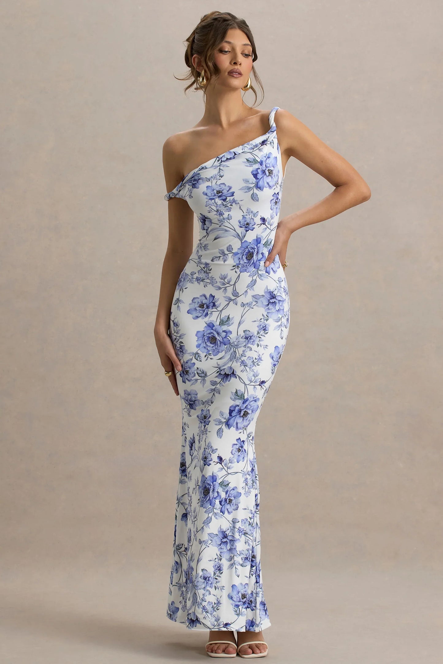 Lita Blue Floral Twisted Asymmetric Maxi Dress