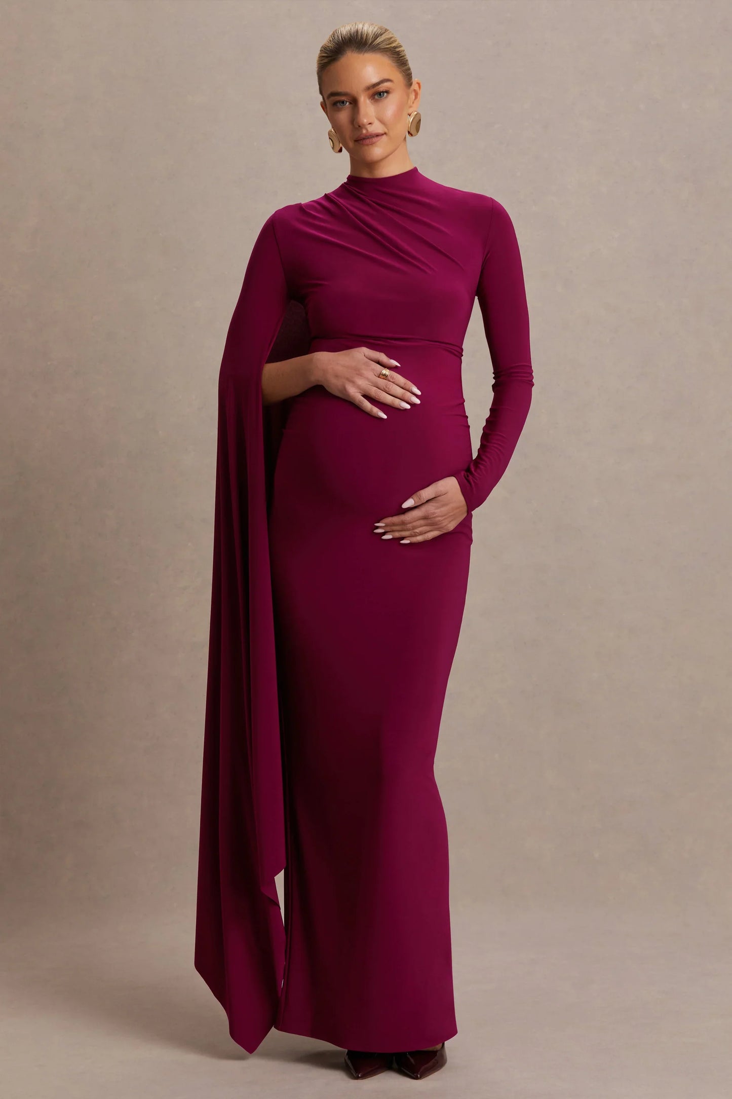 Lavinia Berry High Neck Maternity Maxi Dress With Cape Sleeve