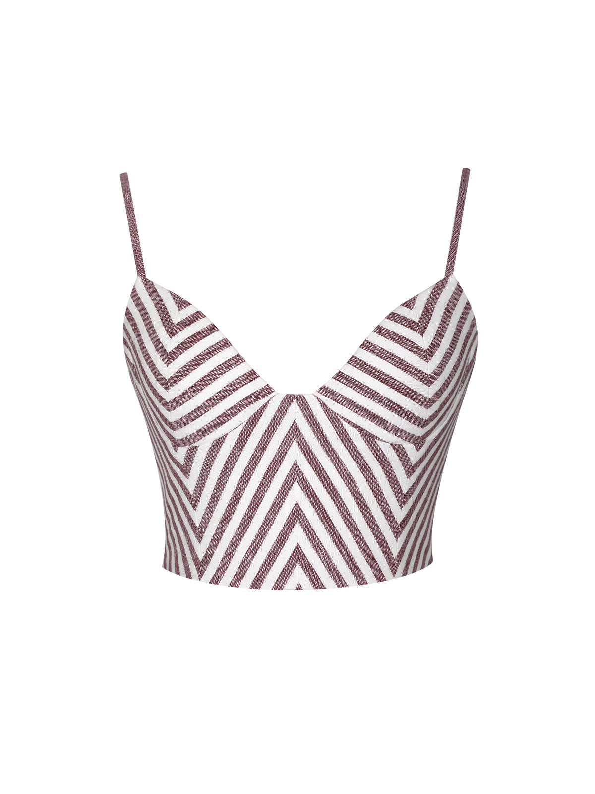 Xola Red White Chevron Striped Linen Cropped Top