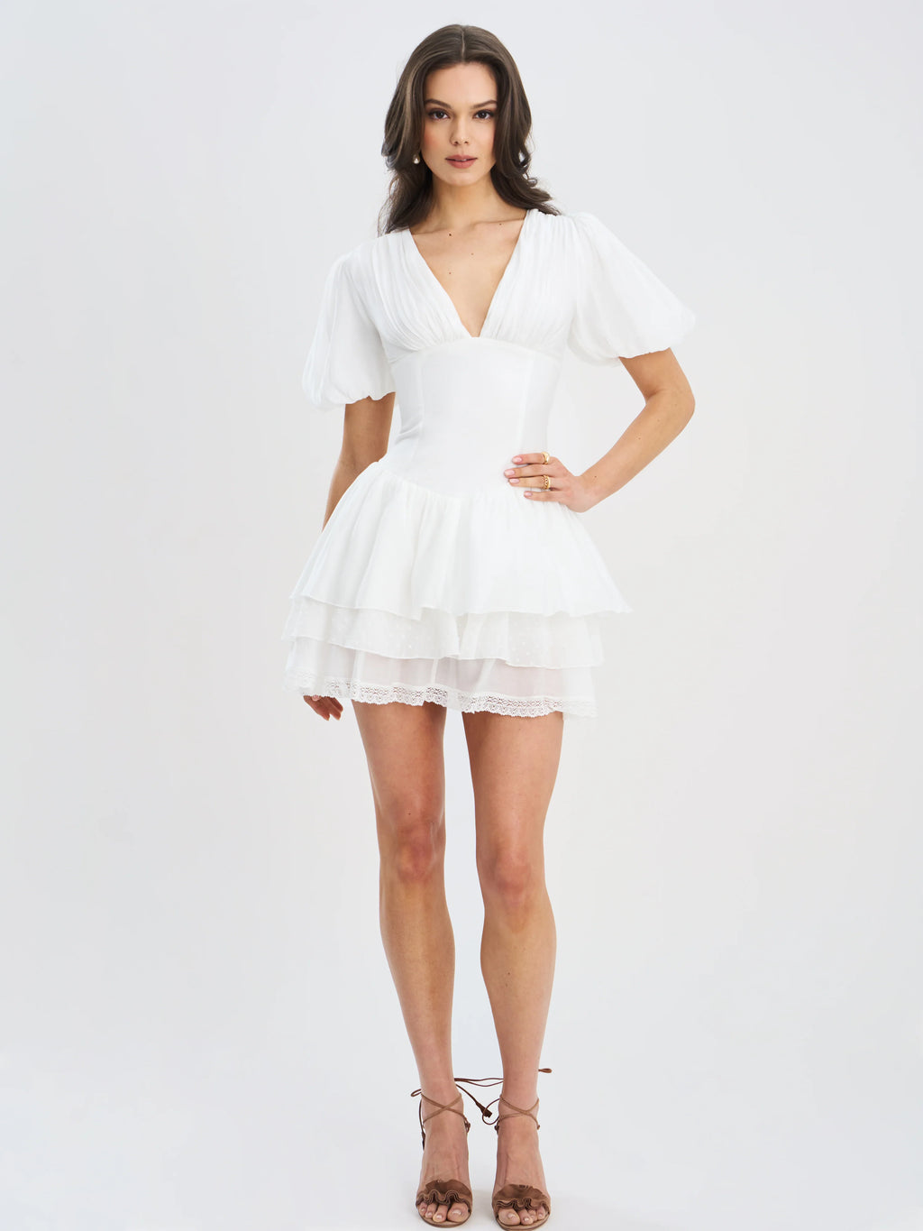 Caitlyn White Bubble Sleeve Corset Layered Mini Dress