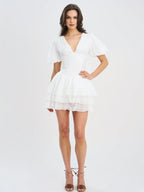 Caitlyn White Bubble Sleeve Corset Layered Mini Dress
